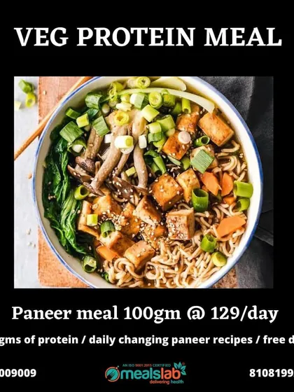 This is my dedicated Veg Protein Meal plan. For just ₹129 a day, you get a delicious paneer-based meal with up to 25 grams of protein. The recipes change daily so you never get bored.