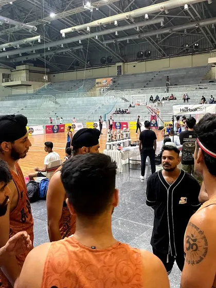 A timeout huddle during the collegiate slam showdown. This is where we make adjustments and motivate each other to finish strong.