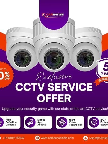 This exclusive CCTV service offer includes a 5-year warranty and a 20% discount. Upgrade your security with my high-definition cameras and professional support.