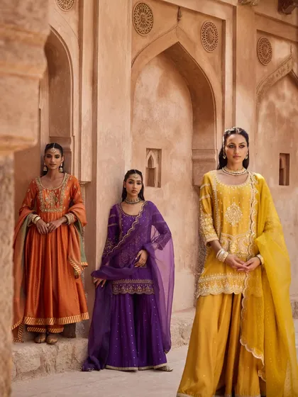 Finding the right color palette is key to event dressing. I guide my clients through a spectrum of vibrant hues, from rich oranges and purples to sunny yellows, ensuring their outfit perfectly matches the mood of the celebration.