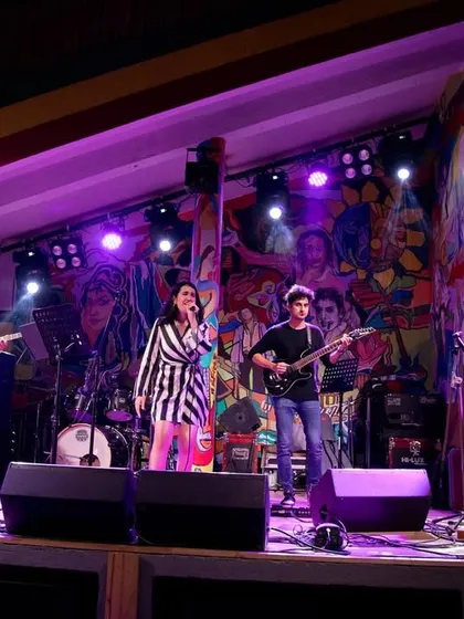 Here's the full band on stage at a club in Pune. Even when I was under the weather, my amazing bandmates had my back.
