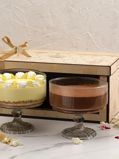 My special edition Diwali gift box, featuring a duo of my Lemon Mousse and Dark Chocolate Mousse. A sweet way to celebrate the festival of lights.