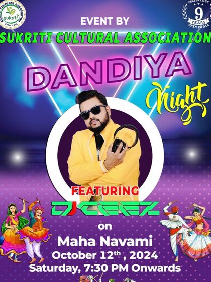 The poster for a "Dandiya Night" as part of the Durga Puja 2024 celebrations, an annual ritual for me.