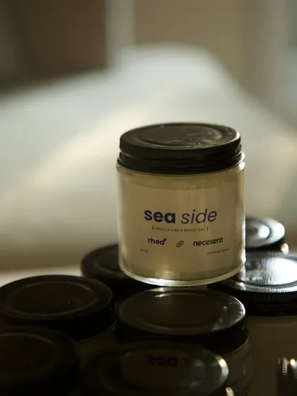 Custom 'Sea Side' scented candles were also part of the PR launch kits.