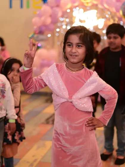 A guest posing confidently. Our parties are a great place for kids to build confidence and socialize.