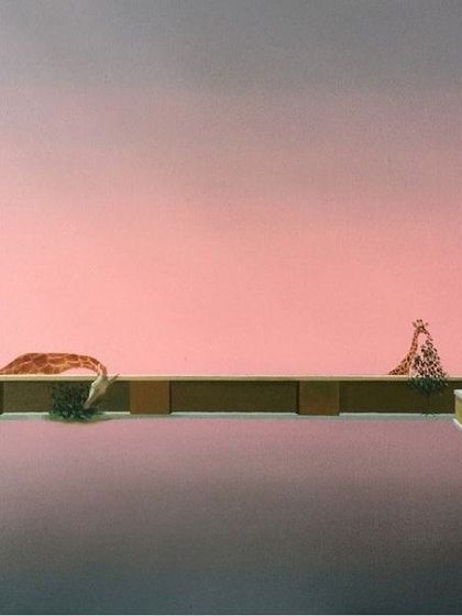 This contemplative artwork by Suchender P, featuring giraffes in a surreal setting, was part of his award winning collection. I support artists who create thought provoking and visually compelling narratives.