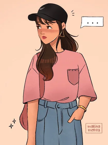 A comfort-zone sketch of a character in a casual, street-style outfit. This half-body portrait showcases a relaxed and modern character design.