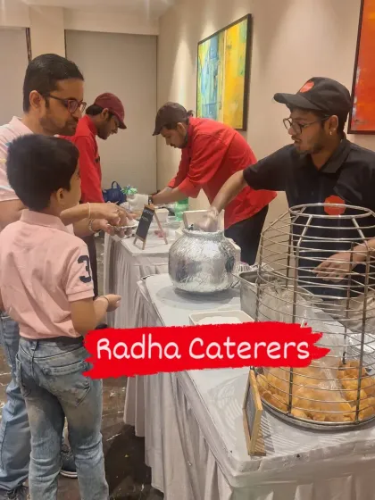 Our live chaat counter is always a hub of activity. Here, our team serves fresh pani puri to guests at a birthday party, creating a fun and interactive food experience.