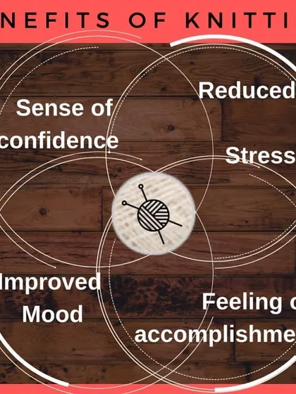While this image says knitting, the benefits are the same for crochet. It's a wonderful way to reduce stress, improve your mood, and gain a sense of confidence and accomplishment.