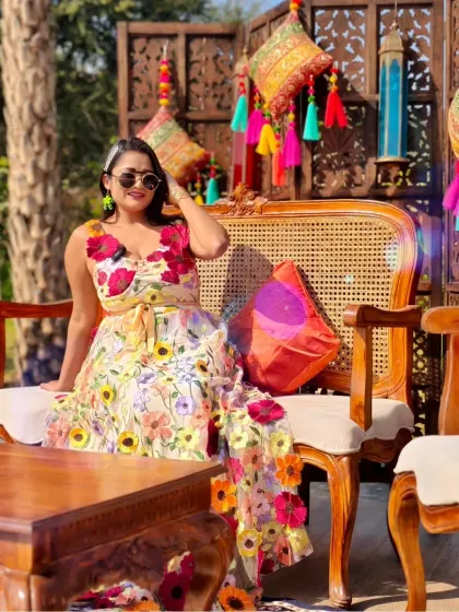 Another look at the beautiful, colorful seating area at the Haldi carnival. Every corner was picture-perfect, adding to the festive vibe of the day.