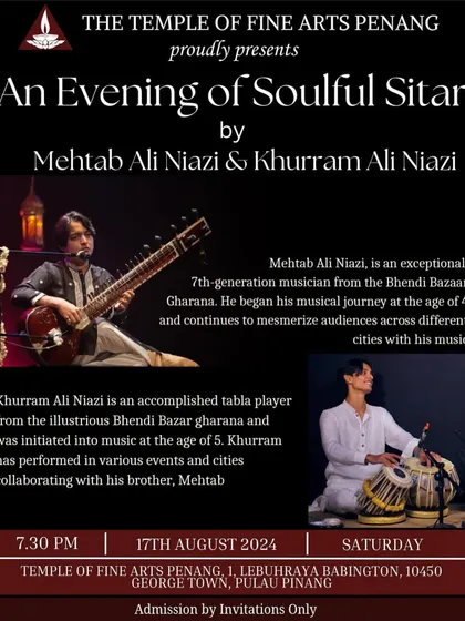Poster for 'An Evening of Soulful Sitar' in Penang, part of my 2024 South Asia Tour. I was happy to be back in this part of the world after two years.