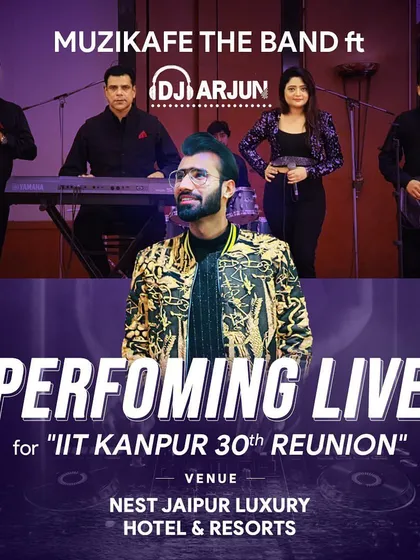 Performing for the IIT Kanpur 30th Reunion in Jaipur with Muzikafe The Band. This DJ and band fusion is perfect for high-profile alumni events.