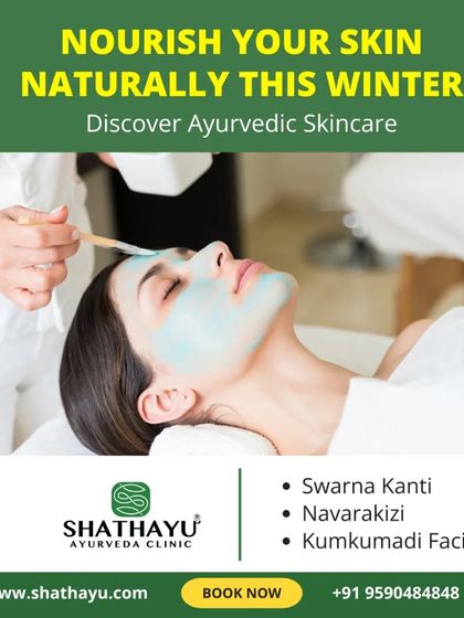 Nourish your skin naturally, especially during the dry winter months, with our specialized Ayurvedic skincare. We offer treatments like Swarna Kanti, Navarakizi, and Kumkumadi Facial to keep your skin hydrated and glowing.
