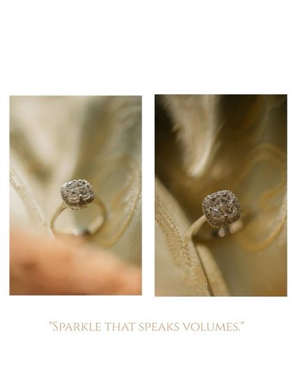 A diptych of macro shots of a diamond ring, with the caption "Sparkle that speaks volumes."