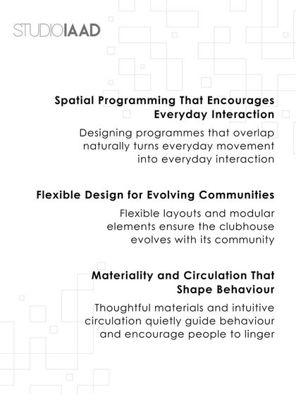 Key takeaways from my blog on clubhouse design, focusing on spatial programming for interaction, flexible design for evolving communities, and using materials to shape behavior.