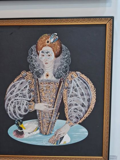A portrait of a noblewoman with a duck by Beygum Bano, showcasing her unique and playful artistic style.