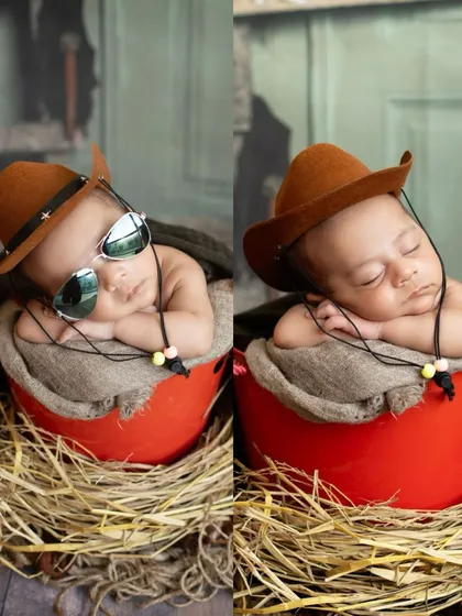 With or without the shades, the cuteness is undeniable. This split image shows the versatility within a single themed setup, capturing both a cool vibe and a sleepy, serene moment.