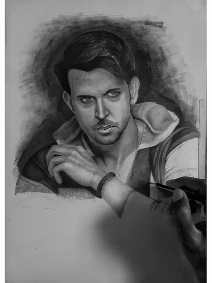 Guess who? A work-in-progress shot of the Hrithik Roshan sketch. You can see the underlying structure and how the face slowly emerges from the paper.