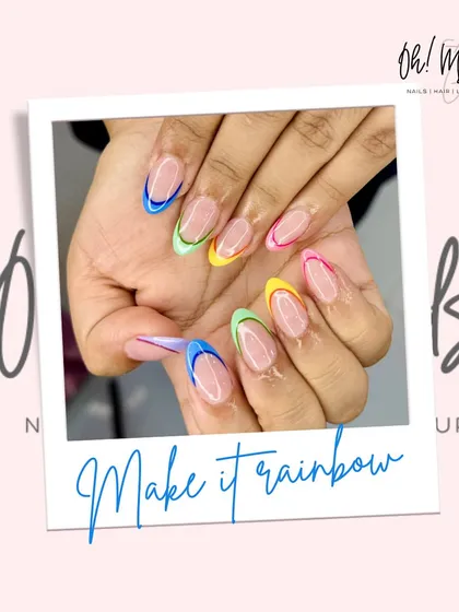 We gave the classic French manicure a playful and vibrant update. This design features a rainbow of colours, with each nail tip painted in a different bright hue for a look that’s cheerful, modern, and perfect for making a statement.