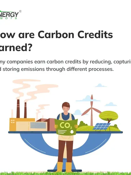 This image illustrates how carbon credits are earned. By implementing our energy-efficient solutions, your company can reduce, capture, or store emissions, which in turn generates credits that have real financial value.