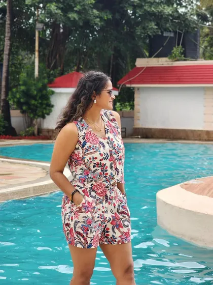 A candid-style shot looking away from the camera. This creates a natural, lifestyle feel, as if caught in a moment.