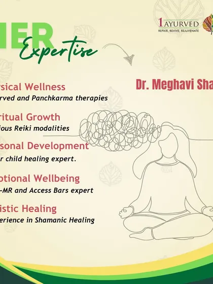 Meet Dr. Meghavi Shah, one of our lead holistic healing experts. Her expertise showcases our integrated approach, combining deep Ayurvedic knowledge of Panchakarma with modern mind-body techniques like EFT, Access Bars, and Reiki. This allows us to address physical, emotional, and spiritual well-being simultaneously.