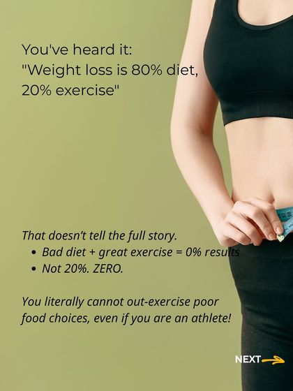 You cannot out-exercise a bad diet. If your food choices are poor, even the best exercise routine will yield zero results for weight loss. Food always comes first.