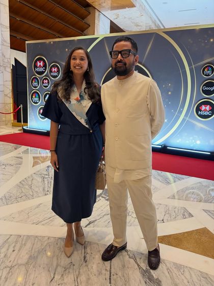 A moment frozen in time with the legendary Sabyasachi. It was an honor to meet him while wearing my own creation, the Nebula set.