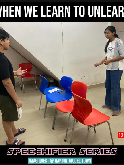 A glimpse into our "Speechifier Series" for teenagers aged 13-15. Here, students practice public speaking techniques, learning how to overcome barriers to personal growth and communicate effectively.