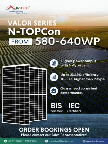 Our Valor Series N-TOPCon modules (580-640WP) offer up to 23.12% efficiency, delivering 10-30% more power than conventional P-type panels. Certified by BIS and IEC, these panels guarantee consistent, high-performance output for your solar projects.