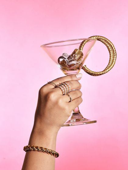 The only cocktail we’ll never say no to. A fun, celebratory image filled with our sparkling diamond rings and gold bracelets.