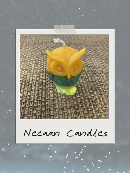 This is our Road Opener Owl Candle. This wise little touch of warmth and color is perfect for clearing your path and bringing in magical vibes.