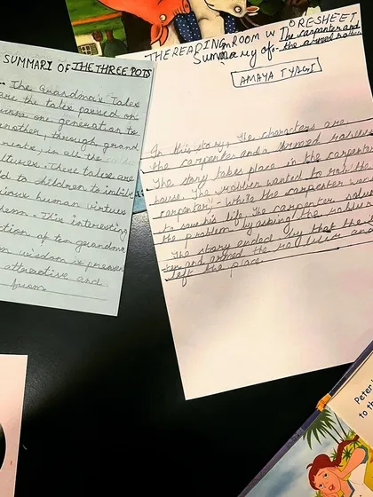 Examples of story summaries written by our students. Our creative writing activities encourage kids to think critically about the books they read.