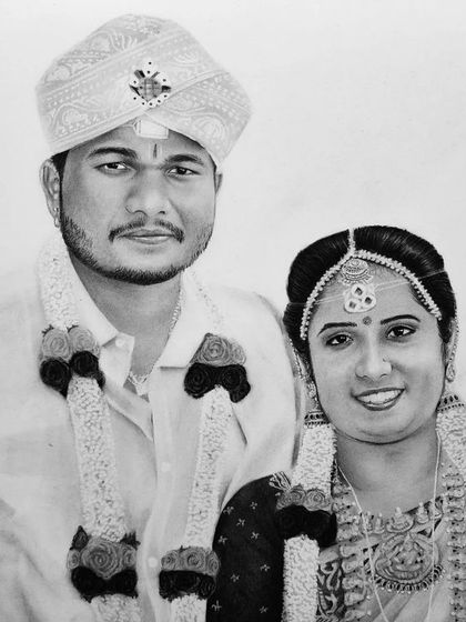 A traditional wedding portrait of a couple.