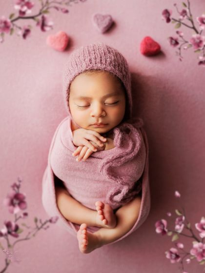 The same setup, enhanced with a beautiful floral overlay for a more artistic and whimsical final image.