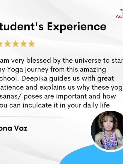 A heartfelt testimonial from our student Iona Vaz, who feels blessed to have started her yoga journey at our school and appreciates the patient guidance.