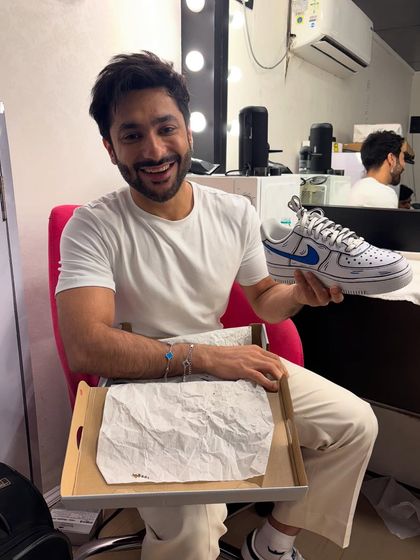 Harsh Beniwal proudly showing off his new custom kicks.