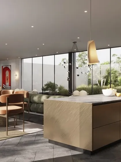 This view showcases how a flexible partition can connect two distinct living spaces. It offers adaptability, allowing for both privacy and togetherness through thoughtful spatial design that feels modern and artful.