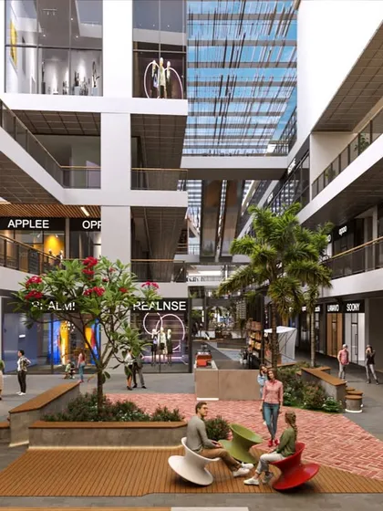 Our design philosophy is rooted in putting people first. This image of a vibrant community plaza in a retail center shows our commitment to crafting environments that inspire, connect, and empower.