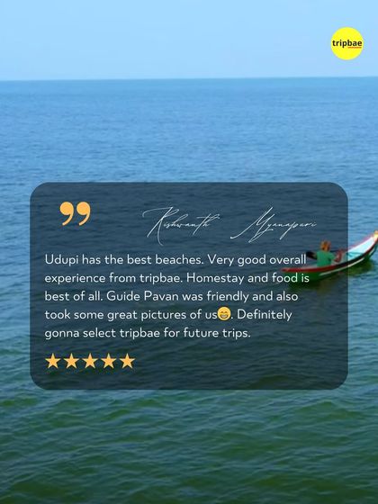 A traveler praising our Udupi trip for its great beaches, homestay, and food, and giving a shout-out to the friendly guide.