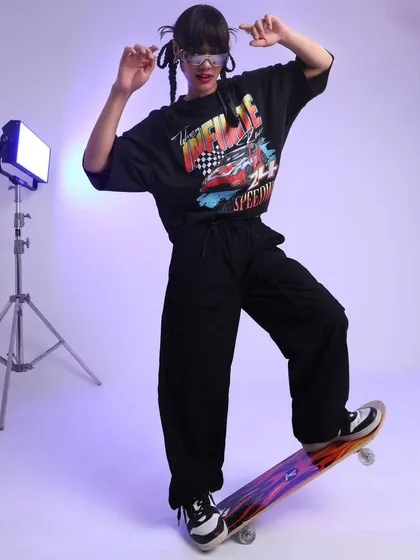 Another angle from the K-pop skater shoot. The pose and styling work together to create a dynamic, action-oriented shot that’s perfect for a youth-centric brand.