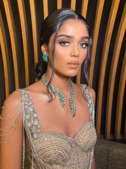 Another close-up of the beaded gown look, showing the beautiful highlight and the soft, blended eyeshadow.