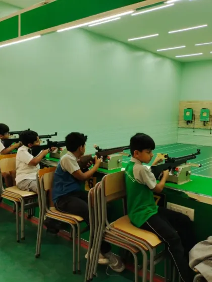 A full house at our Greenwood Bannerghatta range, with young shooters learning the art of air rifle shooting. Each station is equipped for a complete training experience under the watchful eye of our expert coaches.
