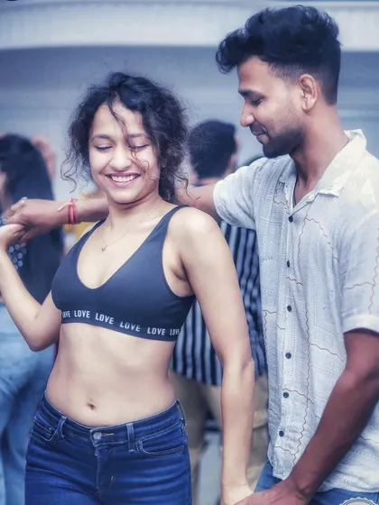 A photo capturing a happy moment during a Bachata social dance in Delhi.