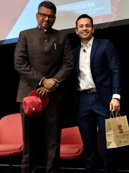 Posing with the student moderator after my conversation at the Stanford India Dialogue. It is heartening to see the intellectual curiosity of the younger generation in the diaspora.