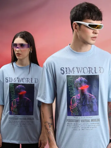 For this Metaverse-themed shoot with Highlander, I focused on creating a futuristic, cyberpunk vibe. The styling uses oversized graphic tees and sleek, sci-fi inspired eyewear to build a distinct, gender-neutral look for a modern audience.
