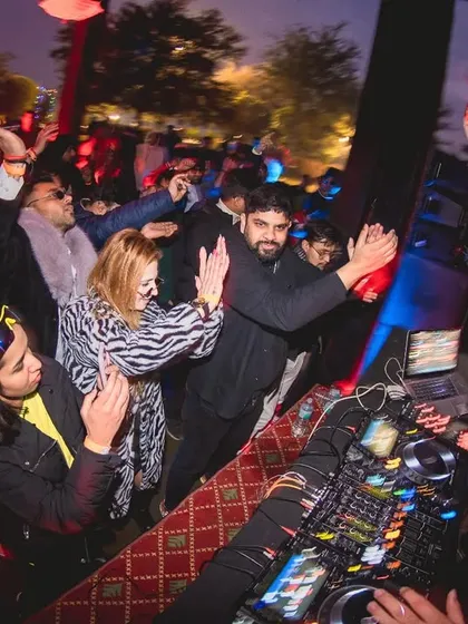 A fisheye view of the madness during a New Year's Eve party. The energy was off the charts as we welcomed the new year together on the dancefloor.