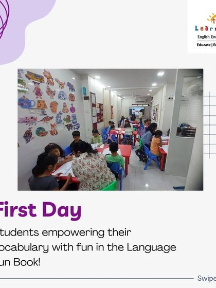 On the first day, students dive right into our Language Fun Book! This photo shows a classroom full of children empowering their vocabulary with fun, engaging exercises from the very beginning.