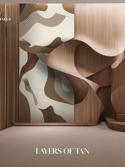 'Layers of Tan'. This sleek wall panel is a piece of art, with each layer made from a different material to showcase its unique beauty. It elevates the myriad shades of humanity through a minimalist lens.