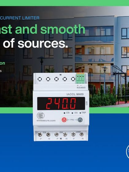 A banner showcasing the iACCLM400, our automatic changeover switch with current limiter. It ensures a smooth transition between power sources and includes voltage protection to safeguard your devices.